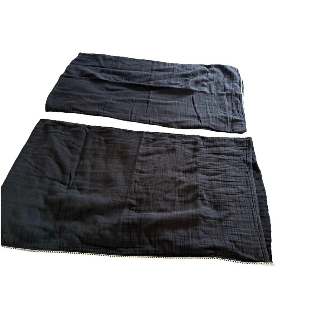 2 Muslin Comfort Black King Shams Cotton Gauzy White Trim  Luxury Bedding Read